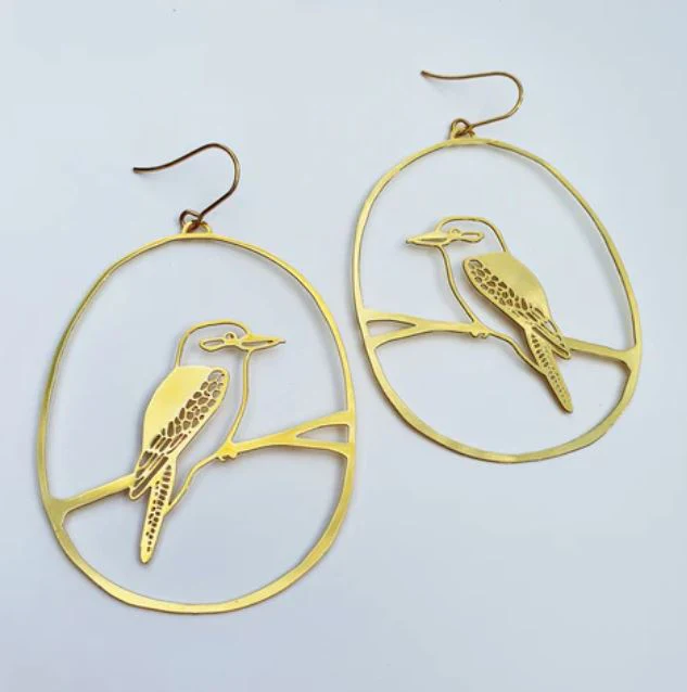 Denz Kookaburra Dangles Gold Earrings