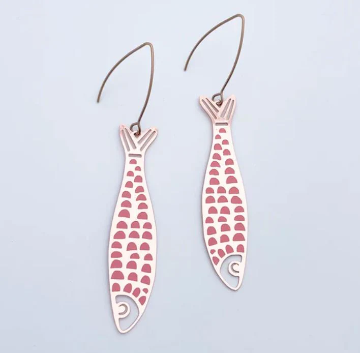Denz Midi Fishy Rose Gold Pink Earrings