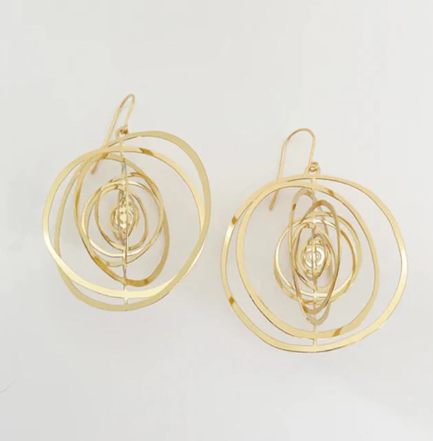 Denz Orbit Dangles Gold Earrings