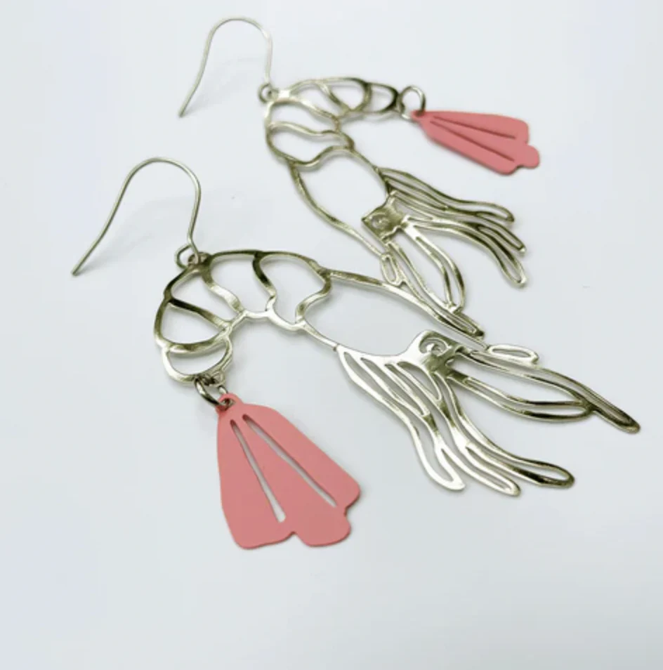 Denz Prawn Dangles Pink Earrings