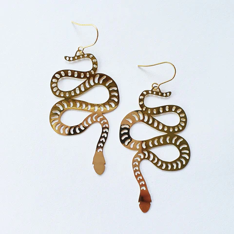 Denz Snake Dangles Gold Earrings