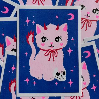 Spooky Cat A5 Risograph - Amy Hastings