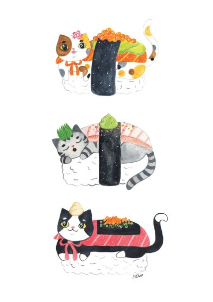 Sushi Cat Trio by Jess Chen A5