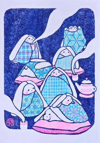 Tea Time Riso Print by Misu-Juju