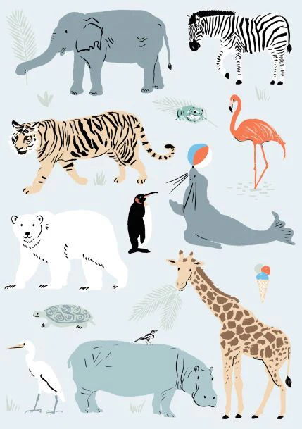 Zoo Animals Blue by Simone Hale A5