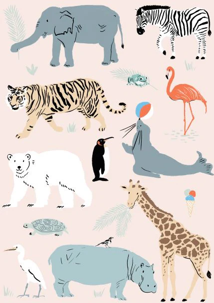 Zoo Animals Pink by Simone Hale A5